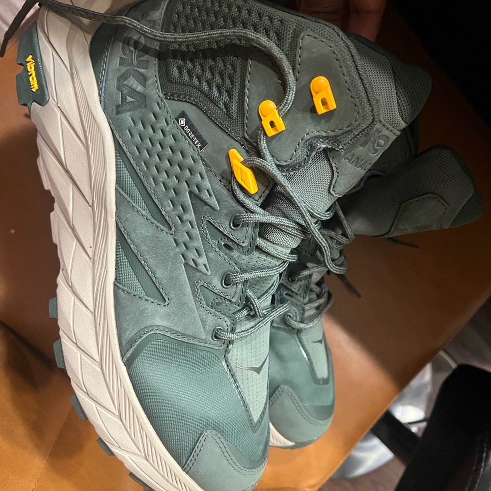 Green hiking boots